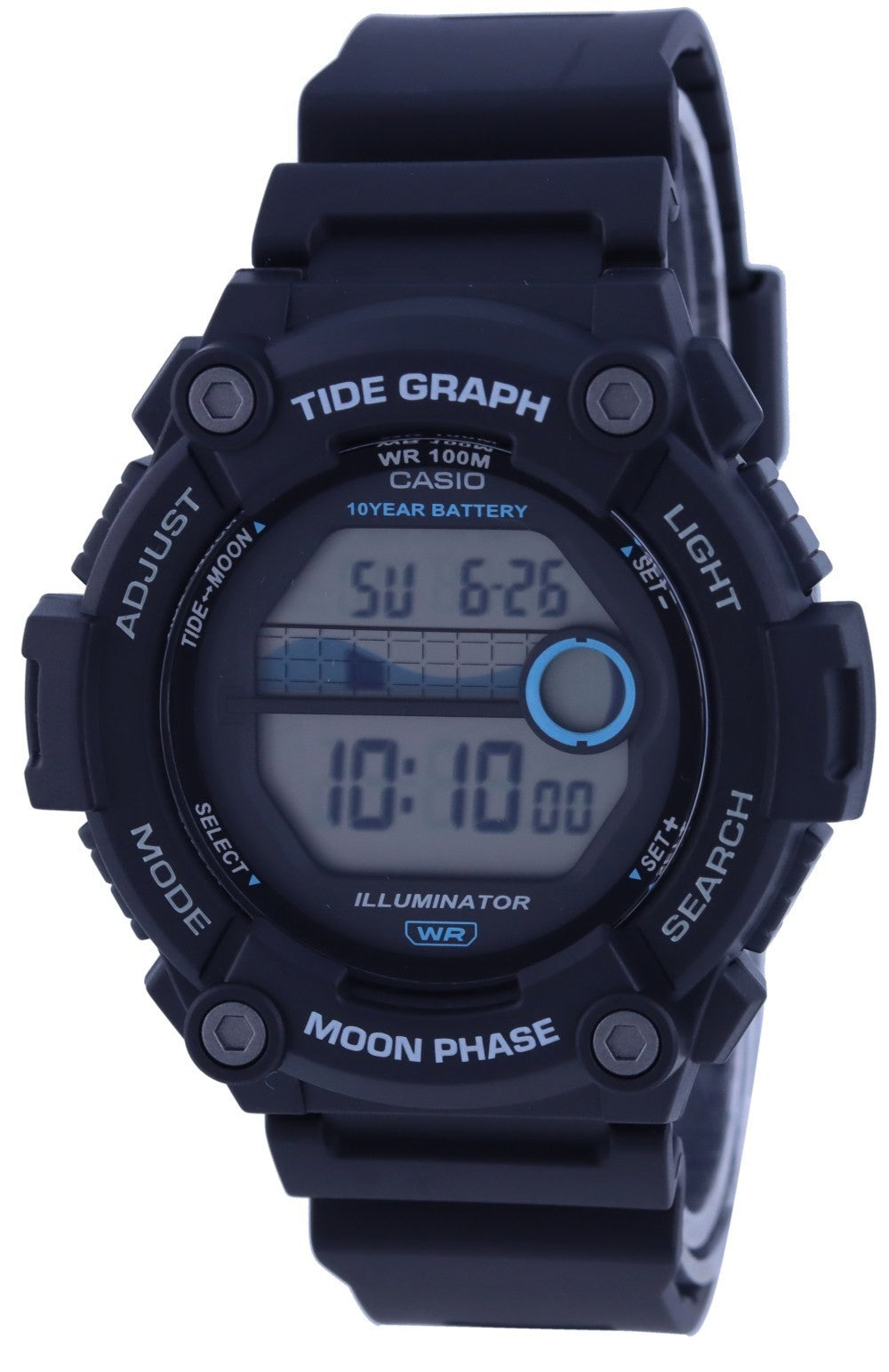 Casio Youth Digital Moon Data Tide Graph Ws-1300h-1a Ws1300h-1 100m Men's Watch