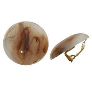 Clip-on Earring Round Beige Brown Marbled 30mm