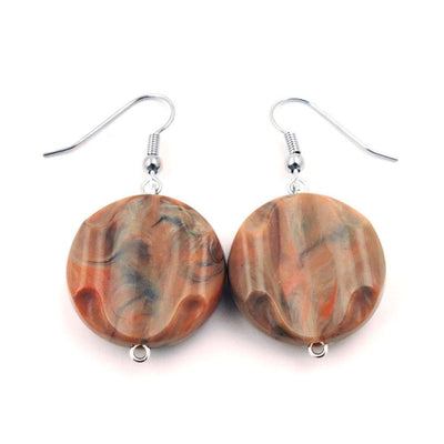 Hook Earrings Marbled Beads Brown