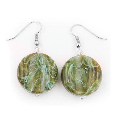 Hook Earrings Marbled Beads Olive Green