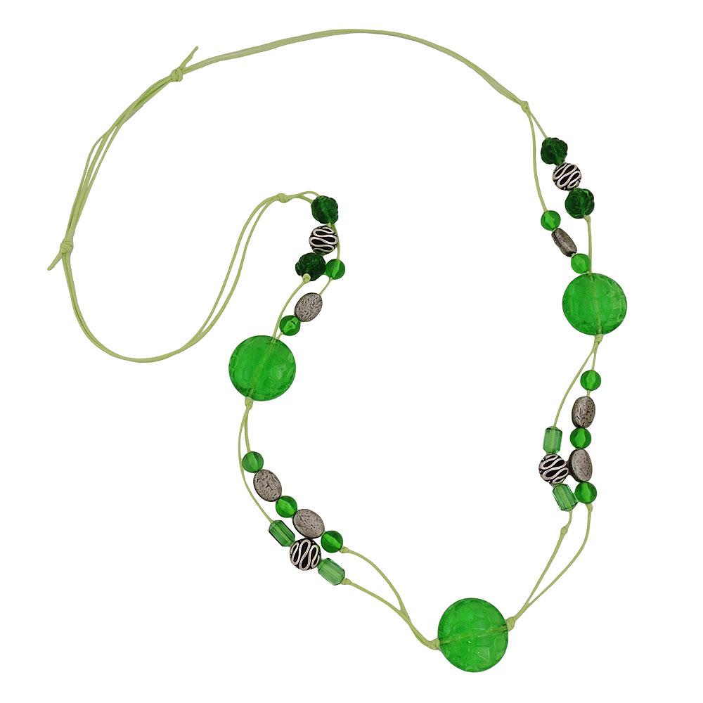 Necklace Green And Antique Silver Beads