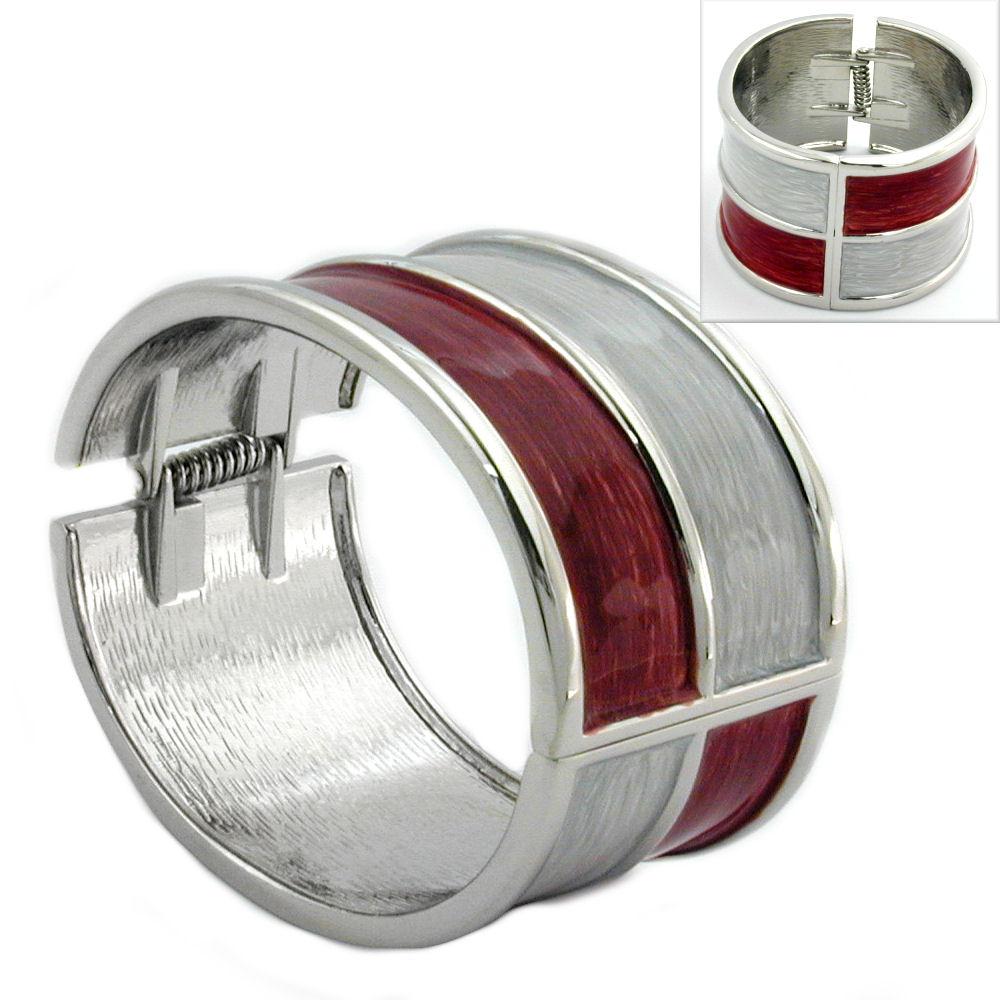 Hinged Bangle Red Grey Enameled