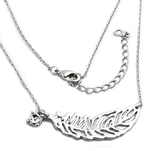 Necklace Leaf- Feather Pendant White Gold Coloured