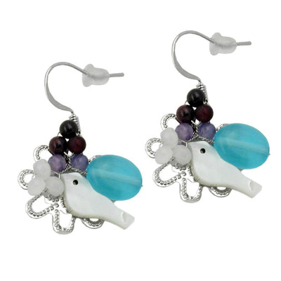 Hook Earrings Stone Bird & Flower