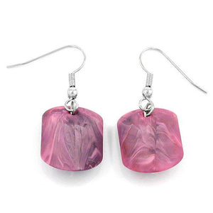 Hook Earrings Slanted Bead Pink Marbled