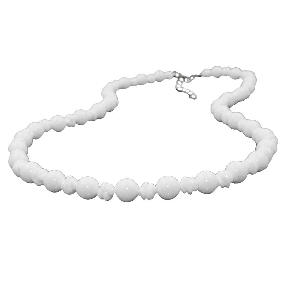 Necklace, Round Beads And Knot Beads, White