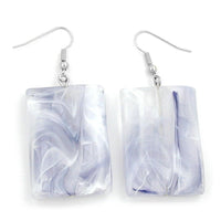 Hook Earrings Grinded Rectangle White Grey Marbled