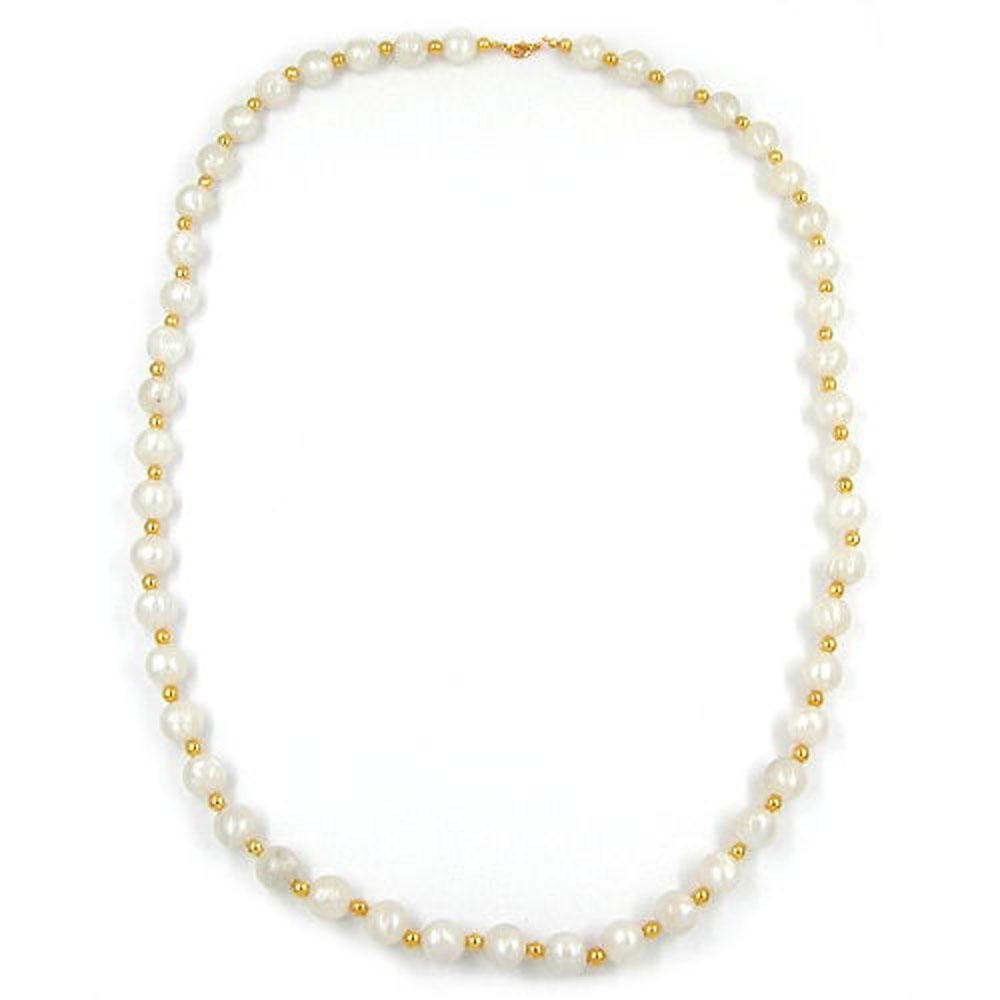 Necklace Beads Silk-white & Gold 80cm