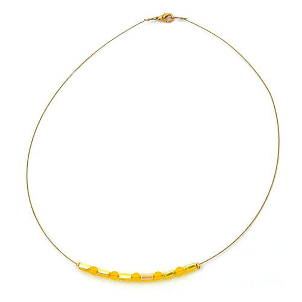 Necklace Glass Beads Yellow Mirrored