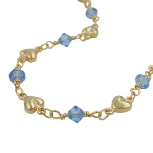 Bracelet, Aqua Blue Beads, Gold Plated