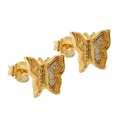 Stud Earrings Butterfly With Zirconia 3 Micron Gold Plating