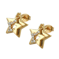 Stud Earrings Two Stars With Zirconia 3 Micron Gold Plating