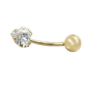 Navel-belly Bar Heart Zirconia 14k Gold