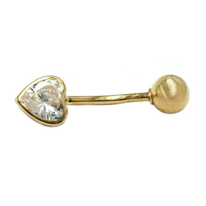 Navel- Belly Bar Zirconia Heart And Ball 14k Gold