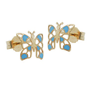 Earring Stud Butterfly Blue 9k Gold