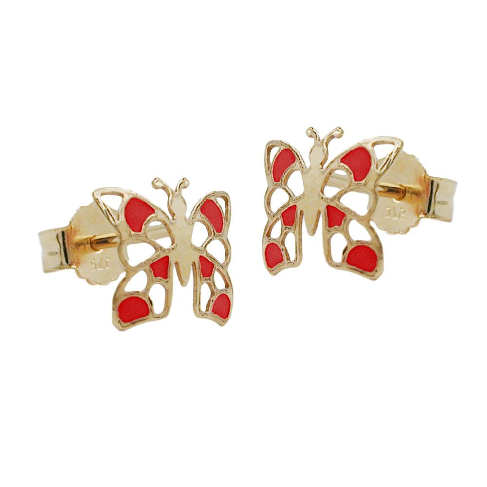 Earring Stud Butterfly Red 9k Gold