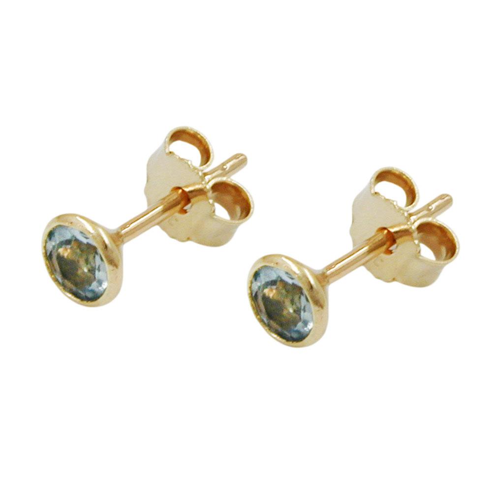 Stud Earrings Aqua 4mm 8k Gold