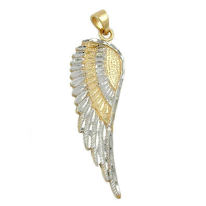 Angel Wing 36mm x 13mm Charm Pendant 9k White and Yellow Gold