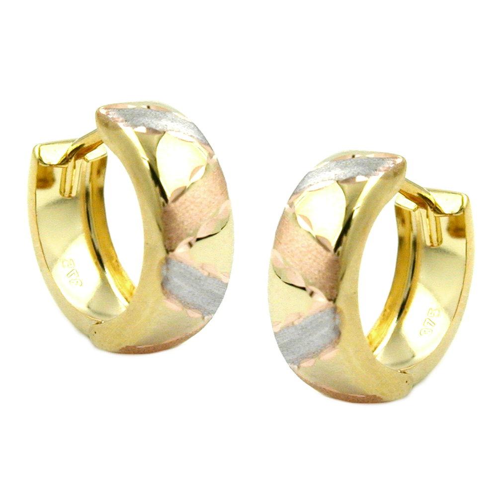 Hoop Earrings Tri-colour Diamond Cut 9k Gold