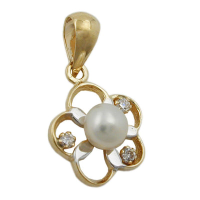 Pendant Flower Pearl-zirconia 9k Gold