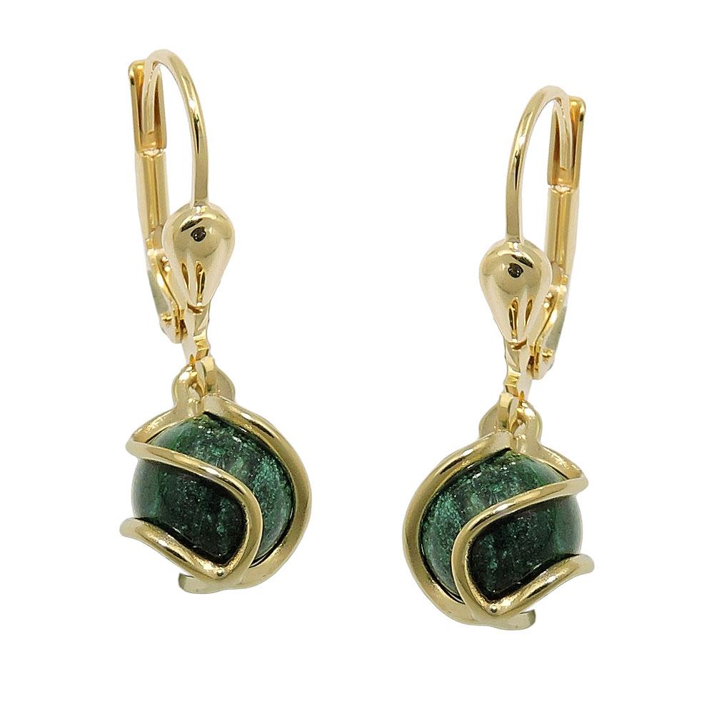 Earrings Leverback Malachite 8k Gold