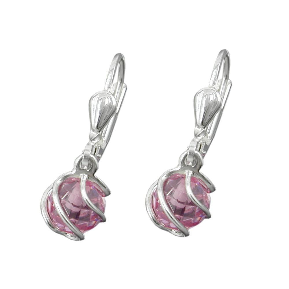 Leverback Earrings Pink Cz Silver 925