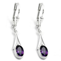 Earrings Leverback Purple Zirconia Silver 925