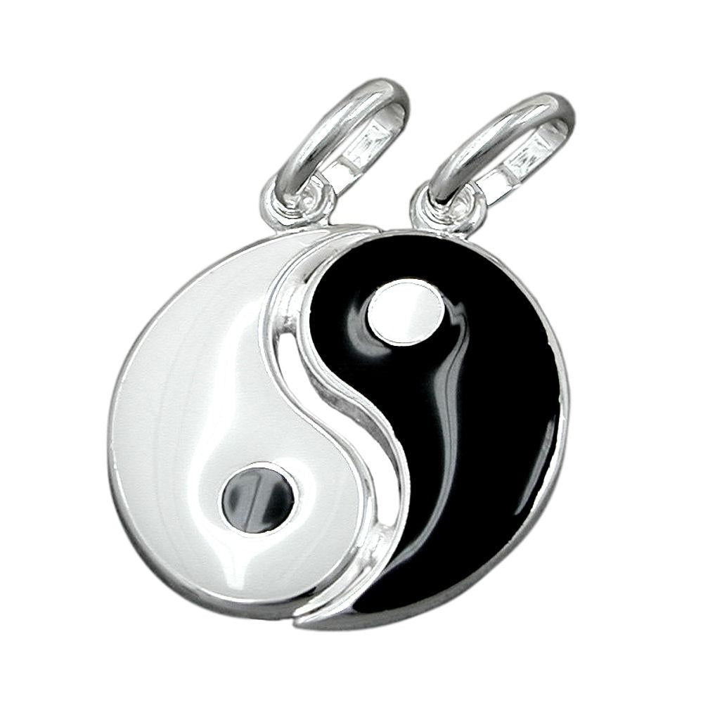 Sterling Silver 925 16mm Black & White Friendship Yin-yang Pendant