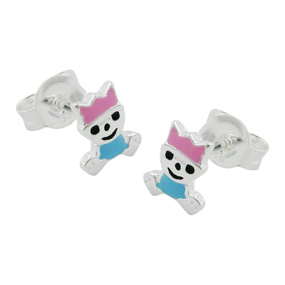 Stud Earrings Little King Pink- Blue Silver 925