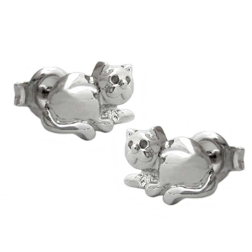 Stud Earrings Cat Rhodium Plated Silver 925