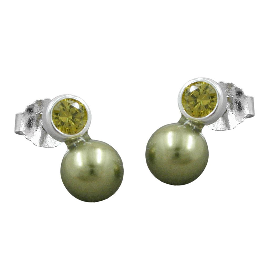 Earrings Bead And Cz Olive Silver 925