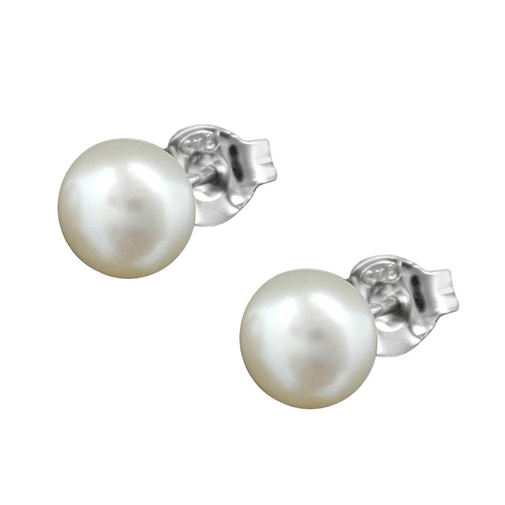 Stud Earrings 6mm Pearl White Silver 925