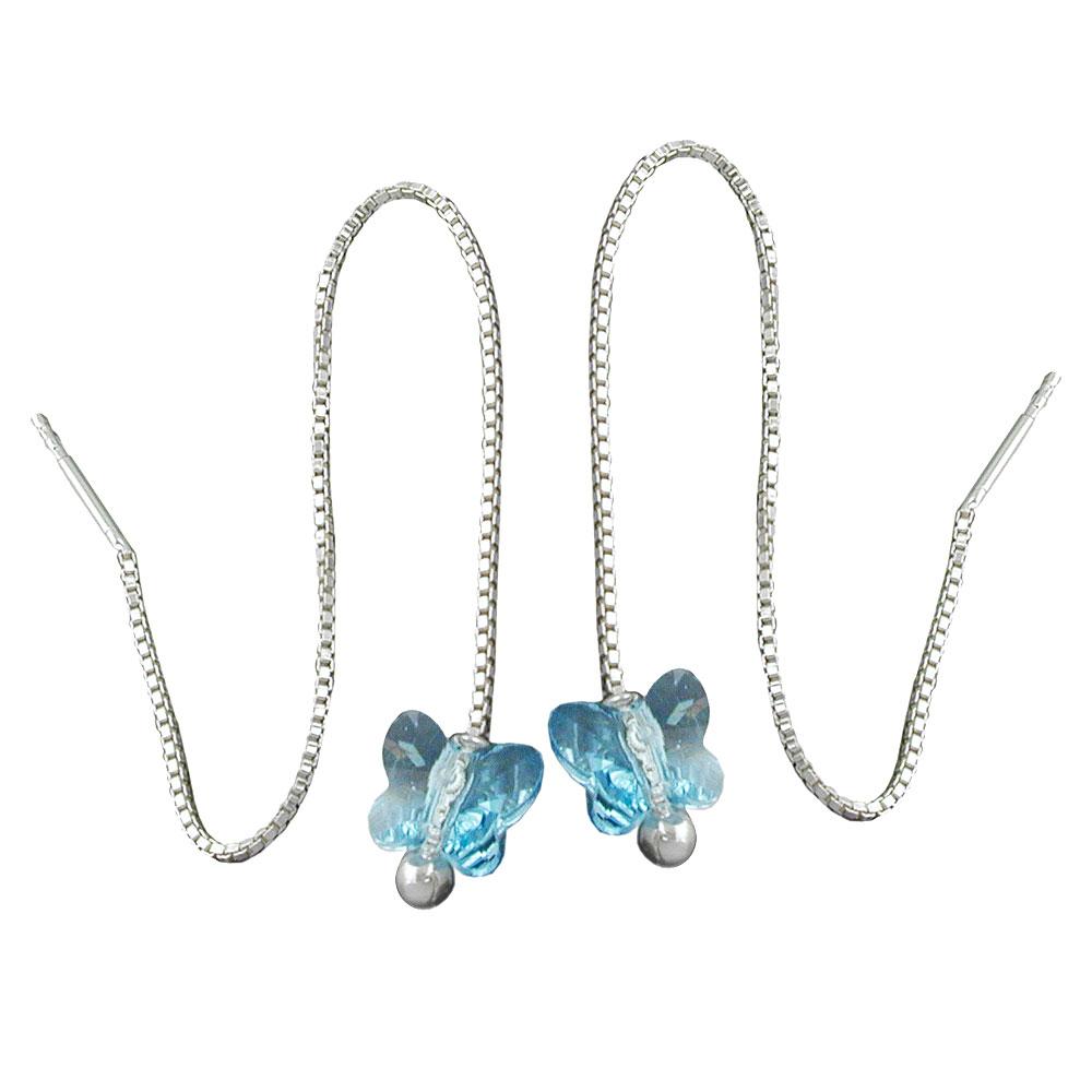 Chain Earrings Blue Butterfly Silver 925