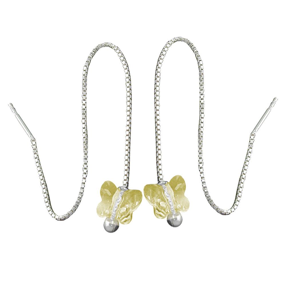 Chain Earrings Yellow Butterfly Silver 925