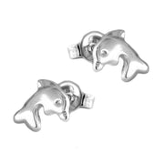 Stud Earrings Dolphins Shiny Silver 925