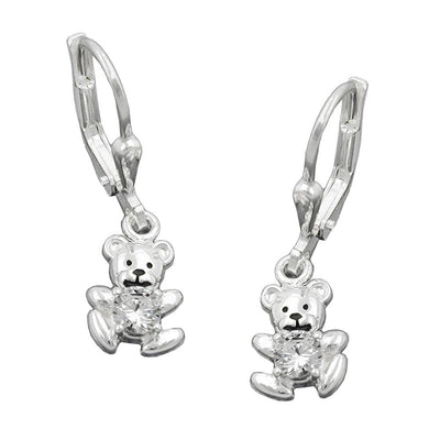 Little Bear with Zirconium Leverback Earrings Silver 925