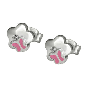 Stud Earrings Flower With Butterfly Silver 925