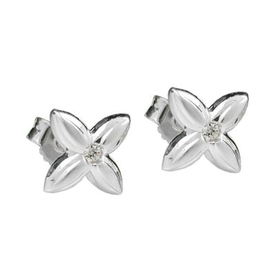 Stud Earrings Flower White Zirconia Silver 925