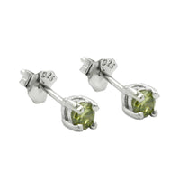 Stud Earrings Crystals 3mm Olive Green Silver 925