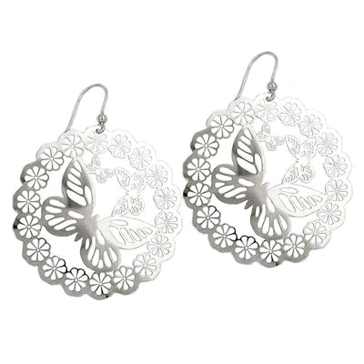 Hook Earrings Butterfly & Flowers Silver 925