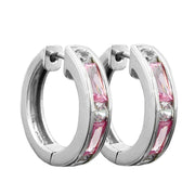 Hoop Earrings Pink Zirconia Silver 925