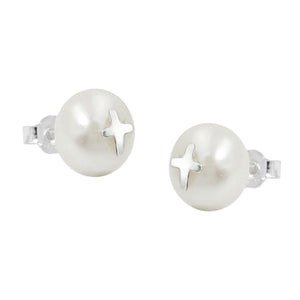 Earrings Studs Cross Pearl Silver 925