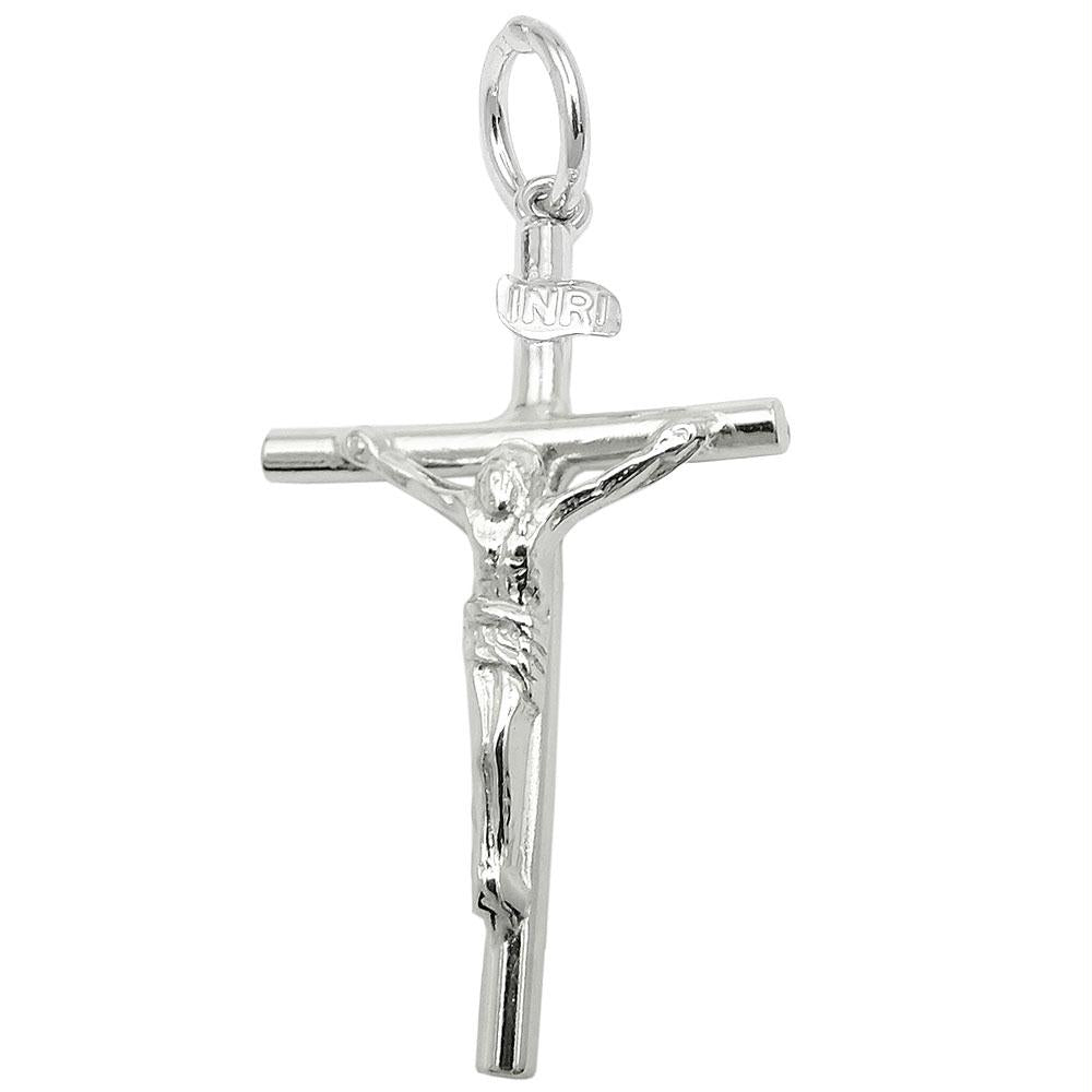 Anhänger 33x18mm Kreuz Mit Jesus Glänzend Silber 925