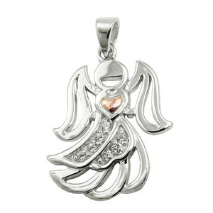 Robed Angel with Zirconium Charm Pendant, Silver 925