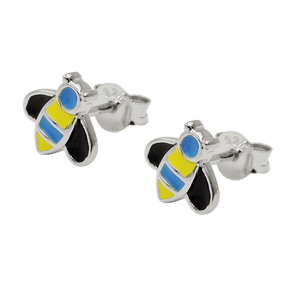 Earrings Stud Bee Blue-yellow Silver 925