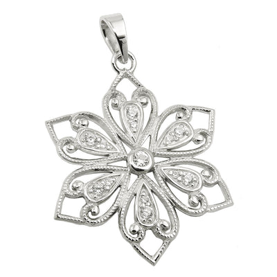 Pendant Flower Rhodium Plated Silver 925