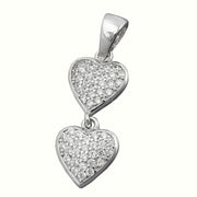 Double Heart Zirconium Pave Charm, Silver 925