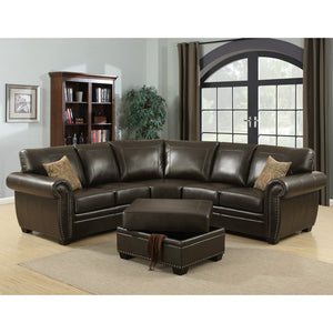 Brown 3 Piece Traditional Leather-Like Fabric Living Room Sectional with Ottoman