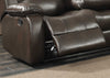 Dark Brown Transitional Leather Gel Reclining Sofa with Drop Down Table