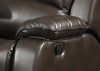 Dark Brown Transitional Leather Gel Reclining Sofa with Drop Down Table